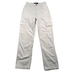 Hollister Ultra High Rise Dad Pant, Women's Size 26R‎ Beige Cotton Stretch Cargo